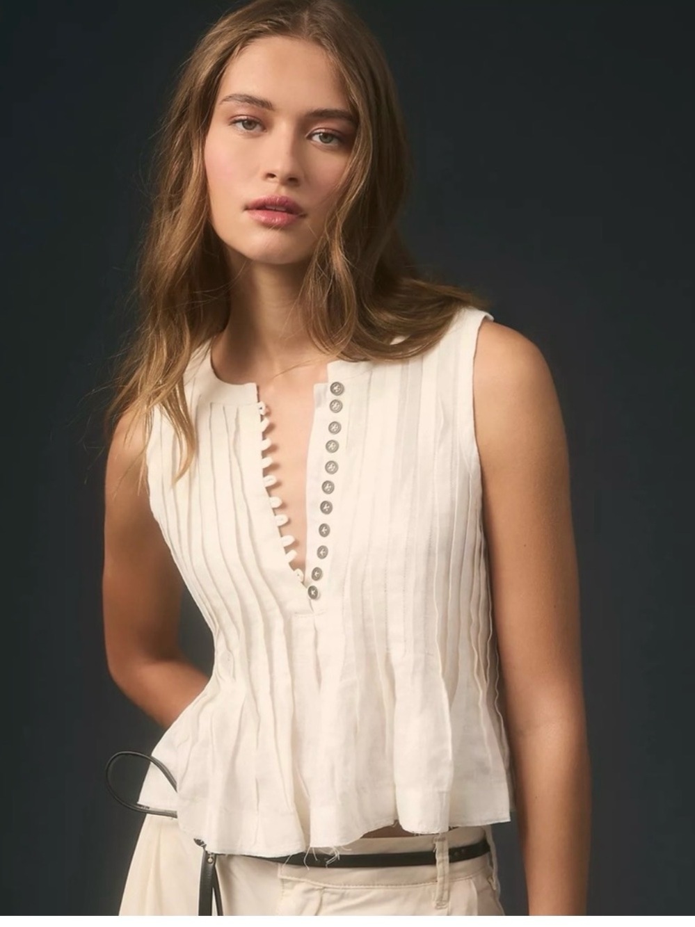 Anthropologie Pleated Linen Tank